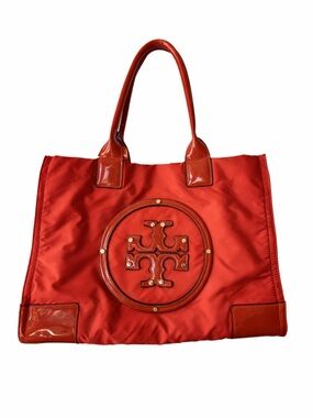 Tory Burch Orange Nylon Ella Tote with Patent Trim